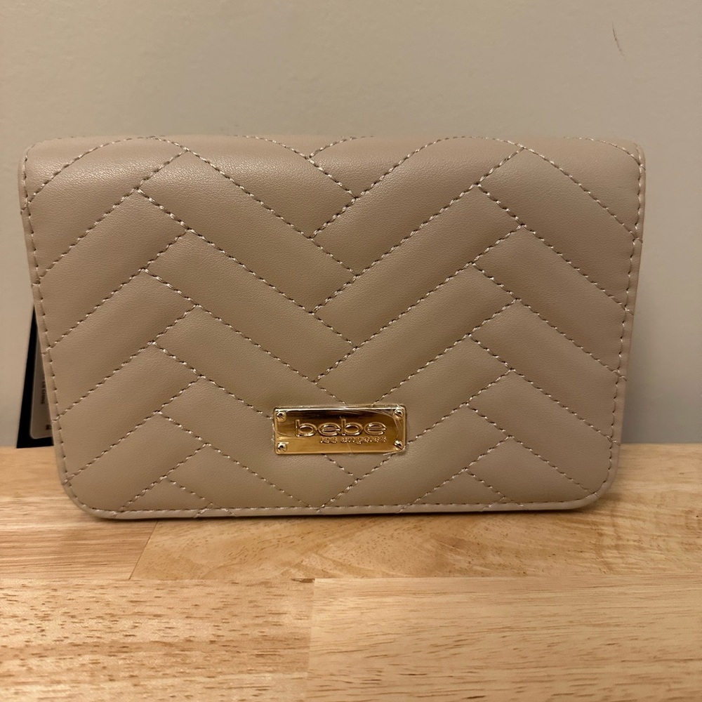 Bebe Taupe Quilted Clutch/Crossbody